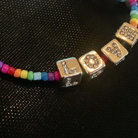 Betsey Johnson LOVE Rainbow Beaded Hoop Earrings - Picture 10 of 16